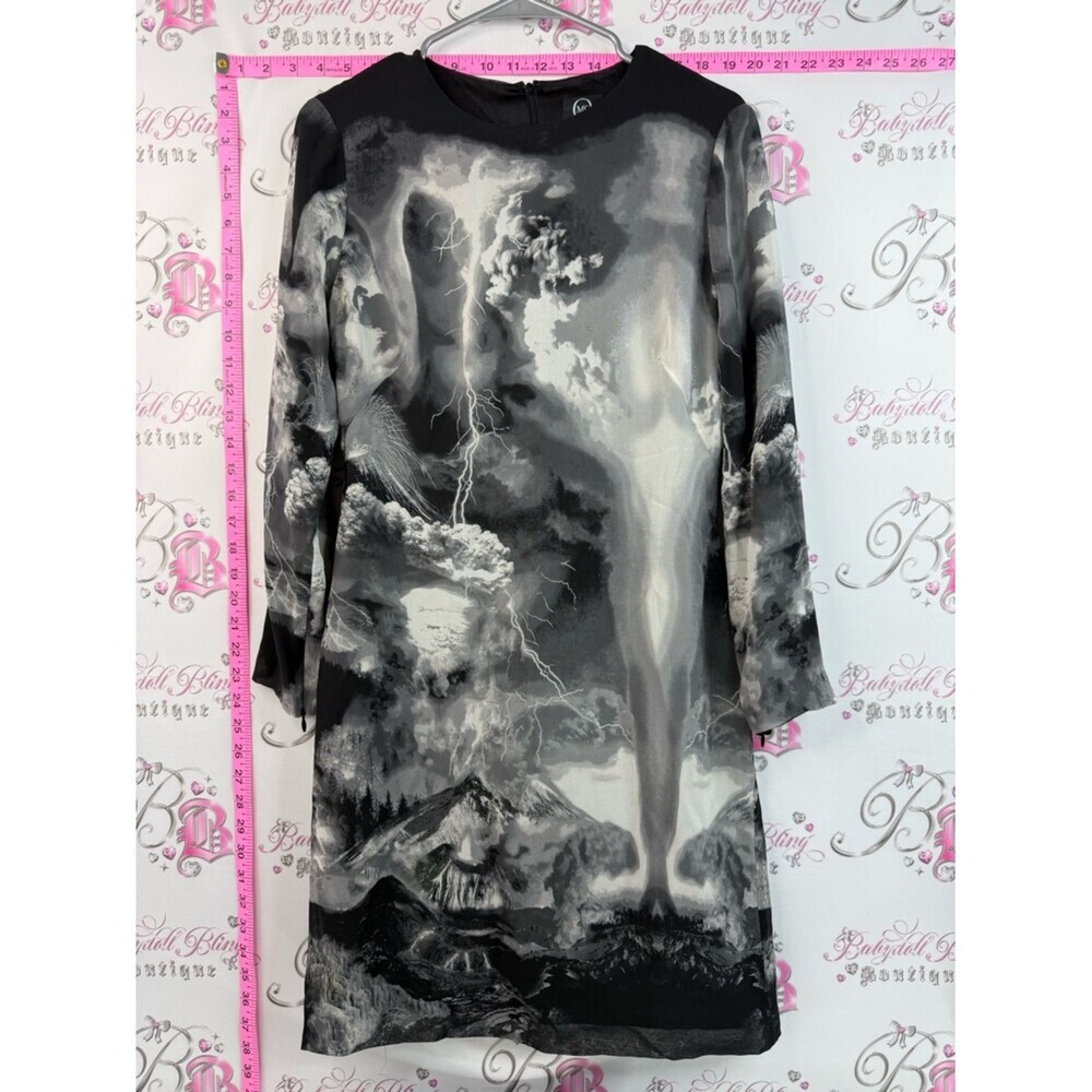 Alexander McQueen dress silk storm Monochrome thunder lightening Black Gray